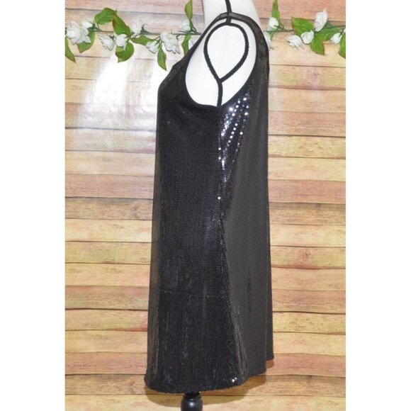 Olsenboye Black Sleeveless Sequins Party Cocktail Dress Size L Deep V Back LBD - Picture 5 of 10